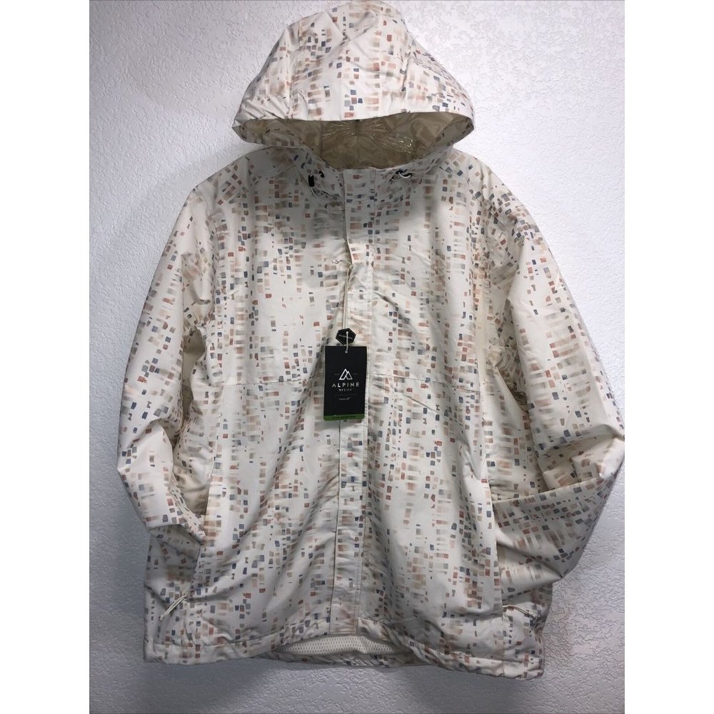 NWT Alpine Men's waterproof hooded jacket White geometric pattern Sz Large LRG
